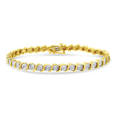 14K Yellow Gold Plated .925 Sterling Silver 1/4 Cttw Diamond Round Miracle Plate And "S" Link Tennis Bracelet (I-J Color, I2- I3 Clarity) - 7"